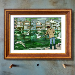 「ウミネコ」　伊根の舟屋　餌　海の京都　イラスト 3枚目の画像