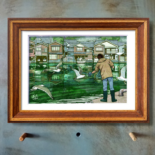ウミネコ」 伊根の舟屋 餌 海の京都 イラスト イラスト kura-katsu