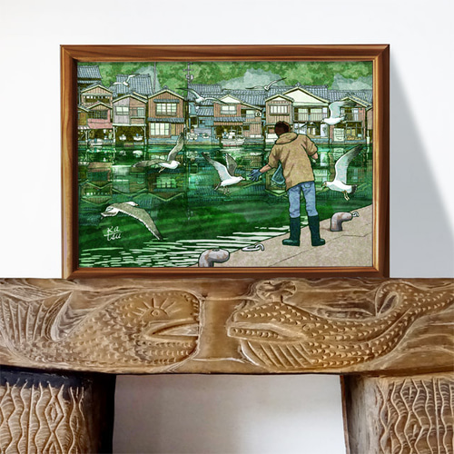 ウミネコ」 伊根の舟屋 餌 海の京都 イラスト イラスト kura-katsu