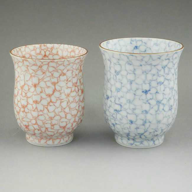 染赤桜詰夫婦湯飲み　紫峰