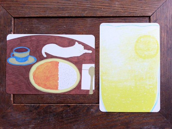 ポストカード「純喫茶のカレーと猫の置き物」 3枚目の画像