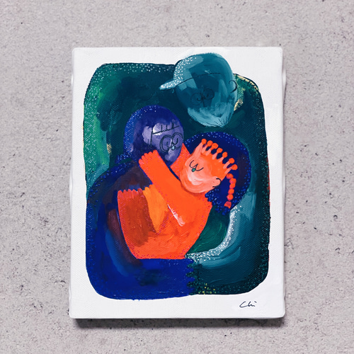 絵画、リトグラフ、家族、