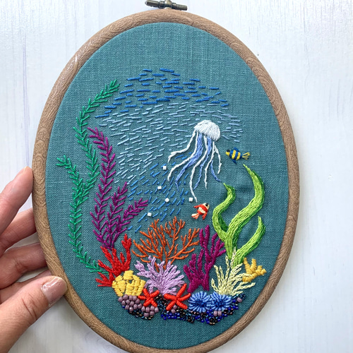 受注製作》Coral leaf in the blue sea クラゲと魚たちの珊瑚礁