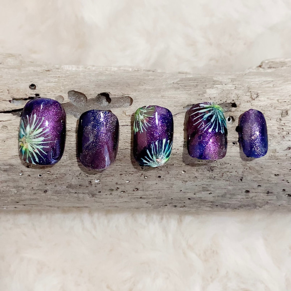 花火ネイル 夏祭り 花火大会 盆踊り 縁日 ベリーショートネイルチップ  