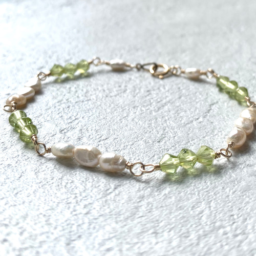 14KGF ペリドットと淡水パールのブレスレット 14kgf ペリドットと淡水パールブレスレット ブレスレット