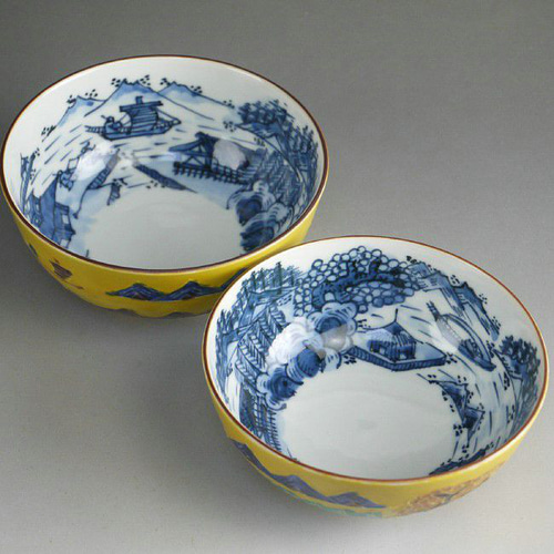 商品番号 6077黄交趾山水夫婦茶碗 秀峰 茶碗・めし碗 松韻堂 通販
