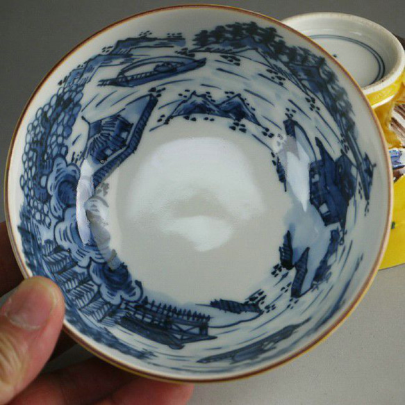 商品番号　6077黄交趾山水夫婦茶碗　秀峰 5枚目の画像