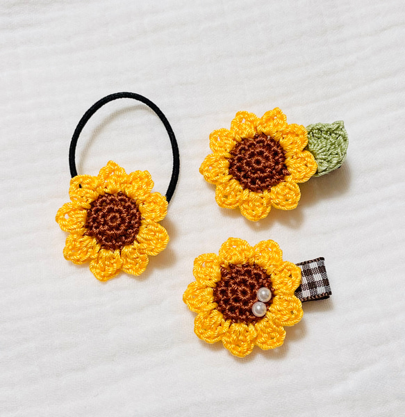 ⓝⓔⓦ【コットンレース×ひまわり】ベビーヘアクリップキッズクリップ