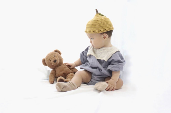 【 フルーツ帽子 】 コットン　どんぐり帽子　ベビー　果物　りんご　新生児　ニューボーンフォト　柚子　出産祝い　綿　 11枚目の画像