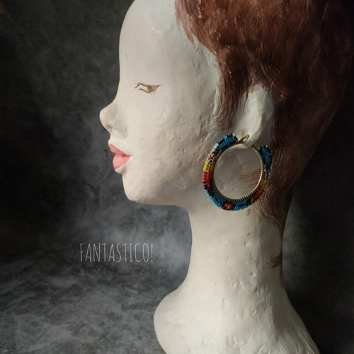 ビーズ編みループピアス❤️ビーズステッチビーズ刺繍 ネイティブ柄