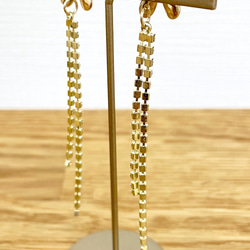 【handmade】retro flower×crystal long chain pierce（gold-white） 4枚目の画像