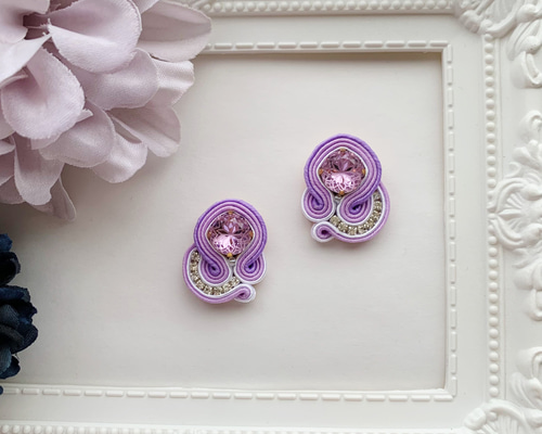 1点物★【ピアス】クリアドロップ シンプルデザイン 春夏 パープル 一点物】透明感30％ピアス パープル ピアス（スタッド・一粒） vitta