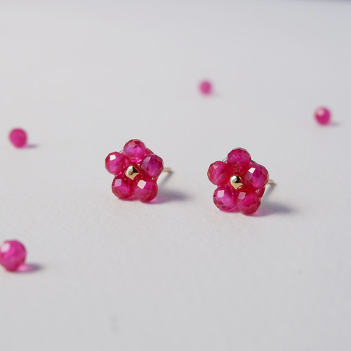 14KGF ルビーの小花ピアス/イヤリング -桜2026 フラワー 梅 桜 ピアス