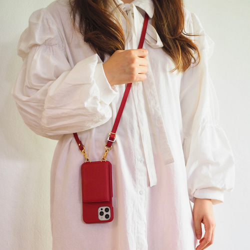 ITALIA産ピンク高級本革❤ギボシ留めショルダーショルダー スマホケース nicolelee ショルダー付きスマホケース | nicolelee.tokyo