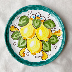 丸皿 16cm LIS023 マヨリカ焼き イタリア陶器 レモン柄 絵皿 4枚目の画像