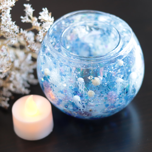 おまけキャンドル&選べるラベル】「海月(クラゲ)と水中花」キャンドル