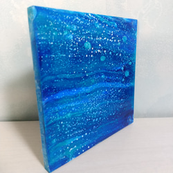 原画　青　海　水流　ポーリング　フルイドアート　抽象画　インテリア　アートパネル　インテリアパネル　NO.12　ブルー 2枚目の画像