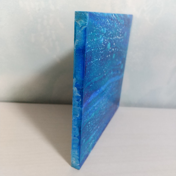 原画　青　海　水流　ポーリング　フルイドアート　抽象画　インテリア　アートパネル　インテリアパネル　NO.12　ブルー 3枚目の画像