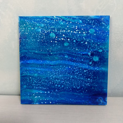 原画　青　海　水流　ポーリング　フルイドアート　抽象画　インテリア　アートパネル　インテリアパネル　NO.12　ブルー 1枚目の画像