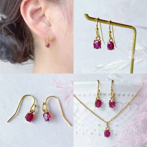 美発色♡ルビーの枠留めピアス/イヤリング -Héloïse- ピアス（フック