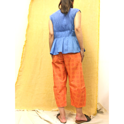 ★7/31まで送料無料【涼しい◎】モンペ風裾切り替えパンツ　オレンジ 4枚目の画像