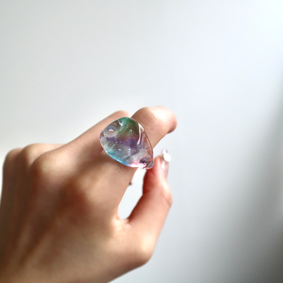 ［洞窟の鉱石］ Rainbow ガラス リング clear glass ring 3枚目の画像