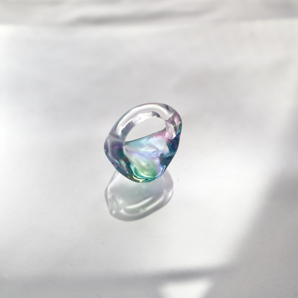 ［洞窟の鉱石］ Rainbow ガラス リング clear glass ring 2枚目の画像