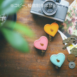 ❤︎うさぎの心❤︎小さいハートの牛革コインケースorジュエリーケース/ブルー/ミニ 財布 コンパクト 5枚目の画像