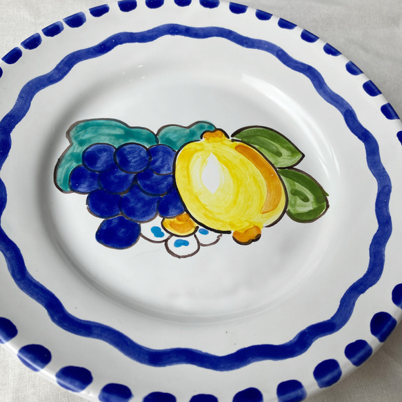 リム付き丸皿　20cm LIS024 マヨリカ焼き イタリア陶器 レモン柄 2枚目の画像