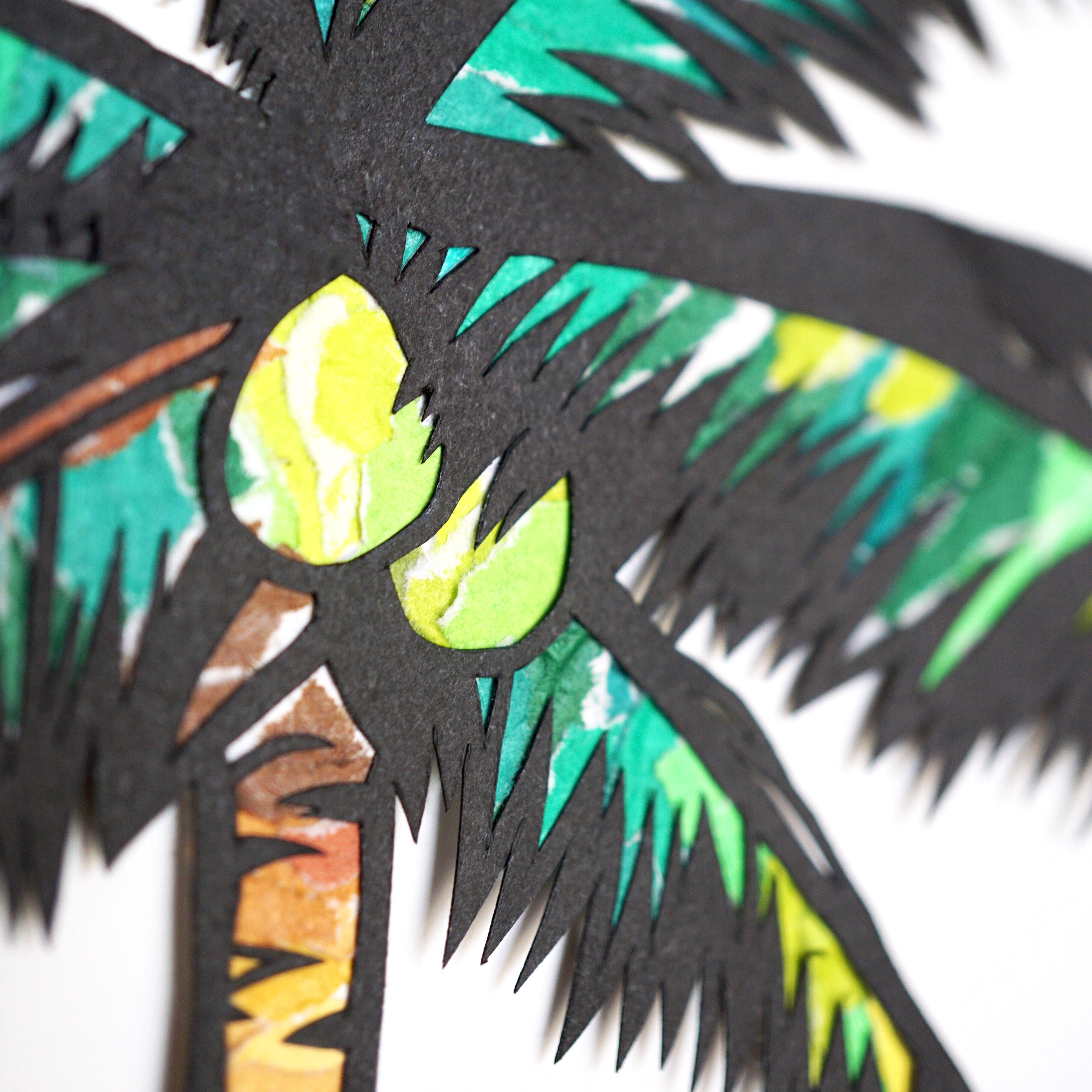 ちぎり絵×切り絵】原画アート 『yashi-noki（ヤシの木）』 絵画 紙の