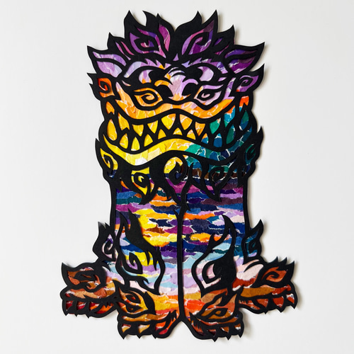 ちぎり絵×切り絵】原画アート 『Un-jin（吽神シーサー）』沖縄・守り神