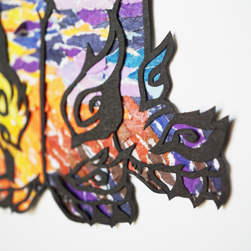 ちぎり絵×切り絵】原画アート 『Un-jin（吽神シーサー）』沖縄・守り神