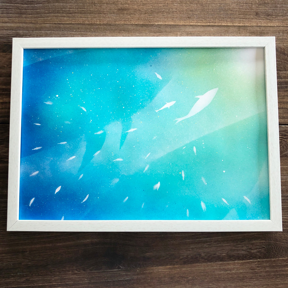 【感覺很酷的藍色】《崛起》原畫A3帶框山水畫噴繪藝術 第1張的照片