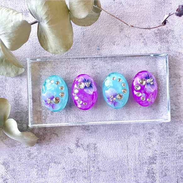 glass oval purple tiffanyblue bycolor flower Earrings 7枚目の画像