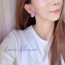 glass oval purple tiffanyblue bycolor flower Earrings 9枚目の画像