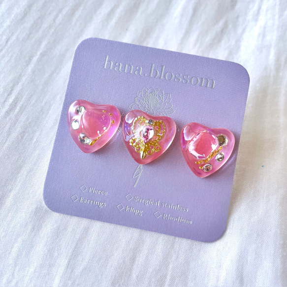 glass heart moisture pure pink Earrings 8枚目の画像