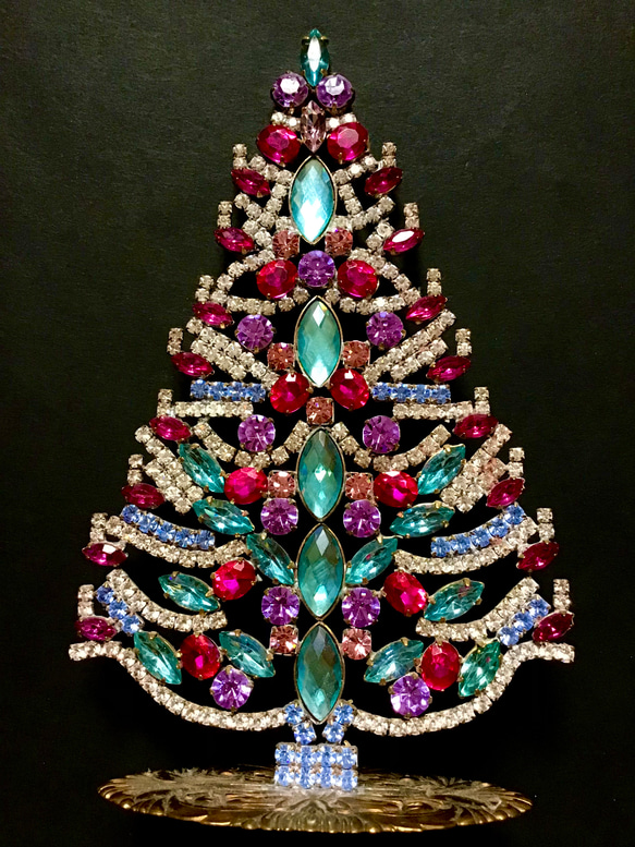 チェコガラス　ビンテージ　クリスマスツリー　ヴィンテージ　チェコ　ラインストーン 3枚目の画像