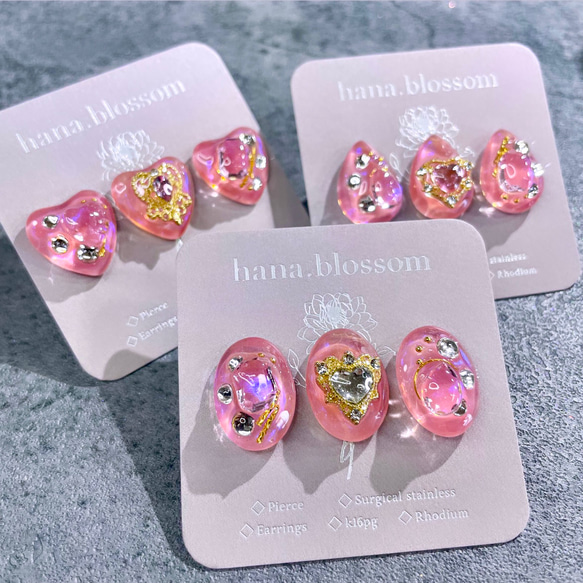 glass oval moisture pure pink Earrings 10枚目の画像