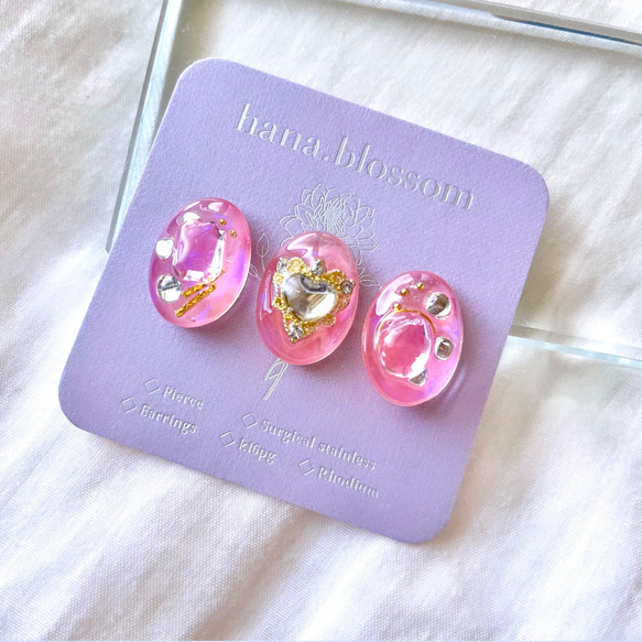 glass oval moisture pure pink Earrings 2枚目の画像