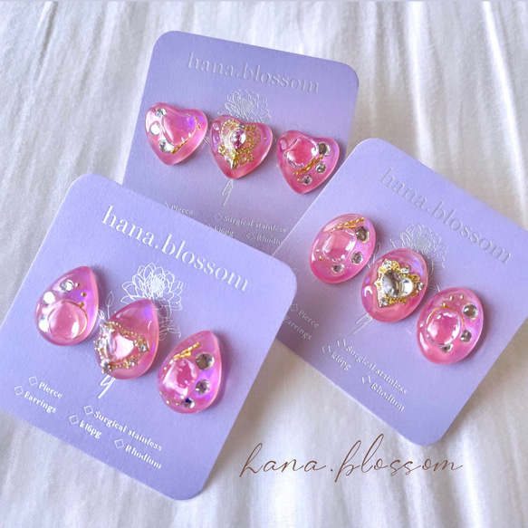 glass oval moisture pure pink Earrings 9枚目の画像