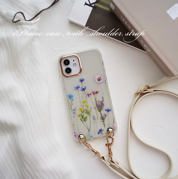 色が選べる ☆ スマホショルダー ストラップ付き iphoneケース クリア 