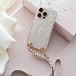 色が選べる★ 手ぶらが叶う スマホショルダー ストラップ付き iphoneケース キラキラシェル 2枚目の画像