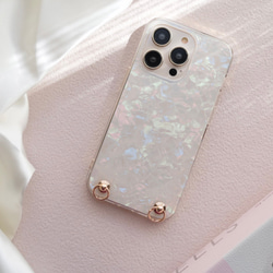 色が選べる★ 手ぶらが叶う スマホショルダー ストラップ付き iphoneケース キラキラシェル 3枚目の画像
