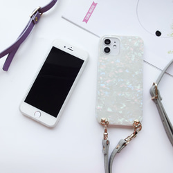 色が選べる★ 手ぶらが叶う スマホショルダー ストラップ付き iphoneケース キラキラシェル 6枚目の画像