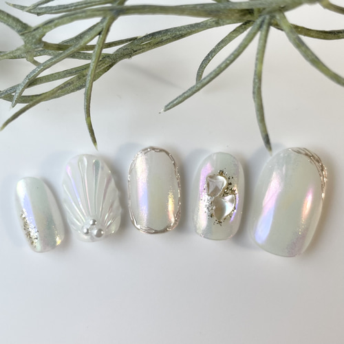 No.63 オーロラマーメイドネイル /夏ネイル/ミラーネイル/人魚の鱗  