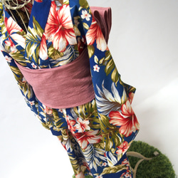 こども浴衣S ／ハワイアンバティック／木綿(コットン)／プルメリアhawai／一つ身／園児〜小学生 4枚目の画像