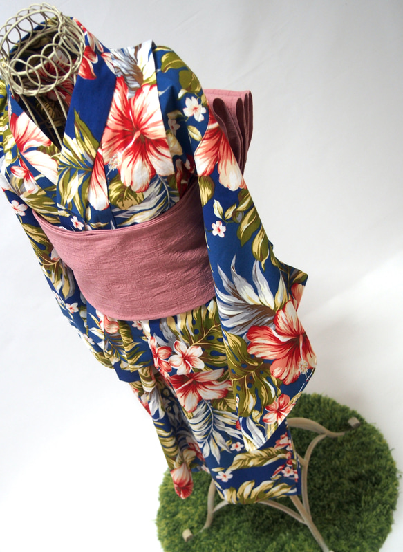 こども浴衣S ／ハワイアンバティック／木綿(コットン)／プルメリアhawai／一つ身／園児〜小学生 4枚目の画像