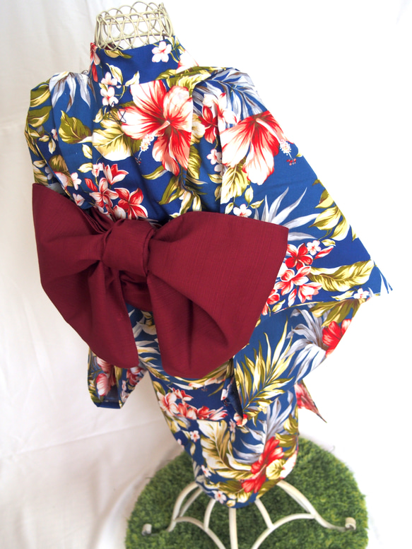 こども浴衣S ／ハワイアンバティック／木綿(コットン)／プルメリアhawai／一つ身／園児〜小学生 5枚目の画像