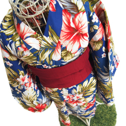 こども浴衣S ／ハワイアンバティック／木綿(コットン)／プルメリアhawai／一つ身／園児〜小学生 6枚目の画像