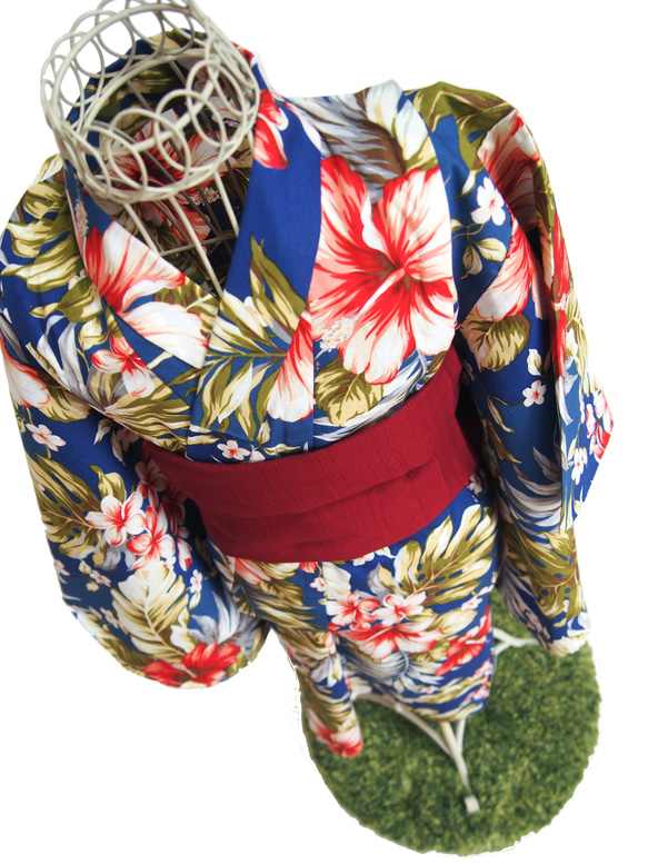 こども浴衣S ／ハワイアンバティック／木綿(コットン)／プルメリアhawai／一つ身／園児〜小学生 6枚目の画像